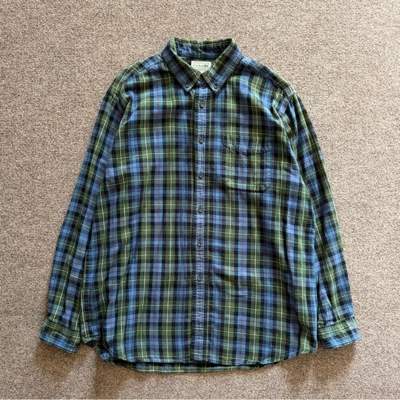 L.L. Bean Other - LL Bean Men’s L Casual Button Up Shirt Blue Green Plaid Long Sleeve 100% Cotton